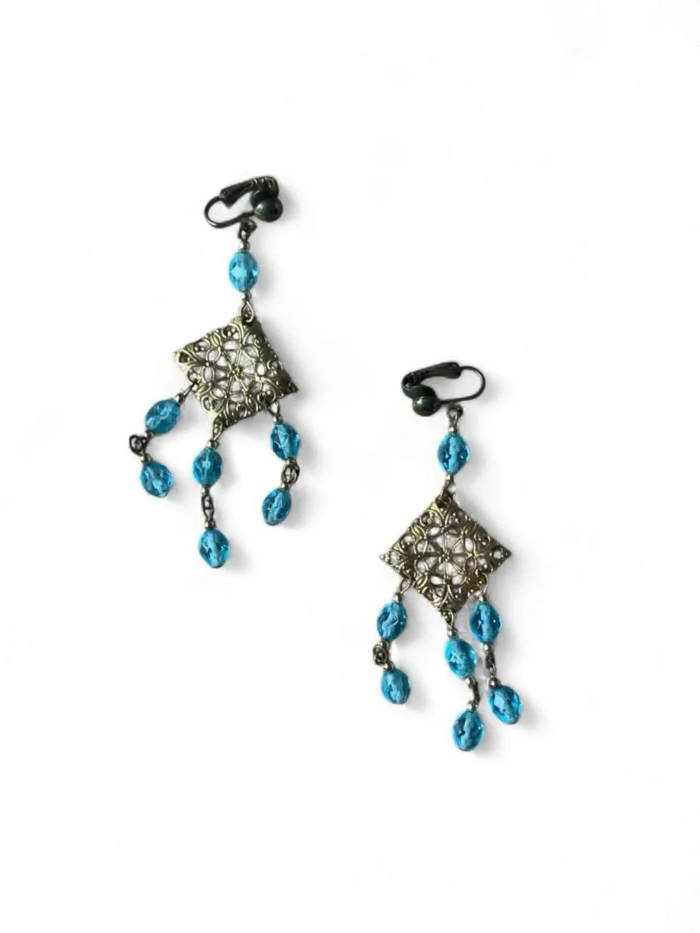 Vintage Dangle Earrings with Blue Crystal Drops